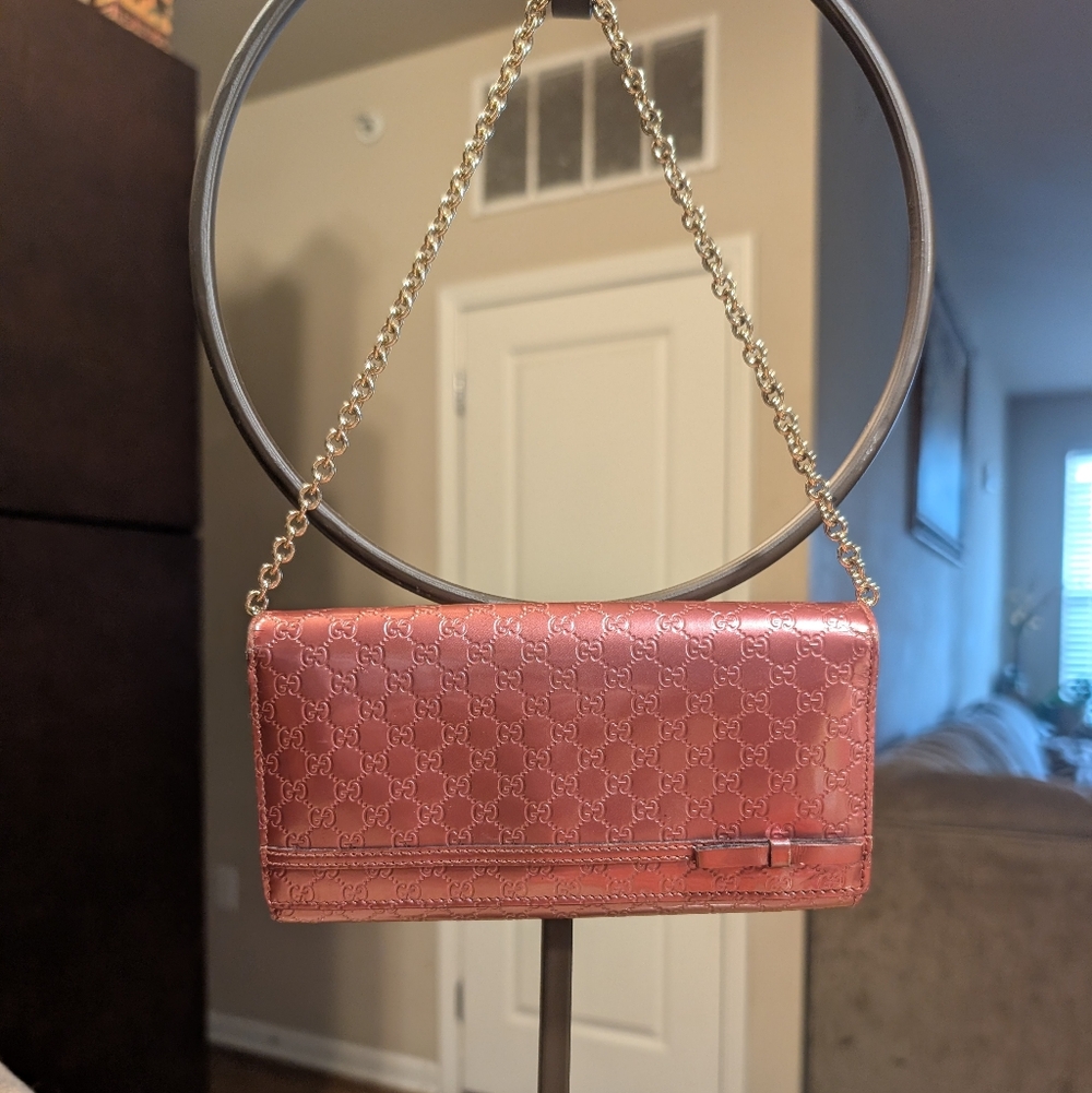 Gucci Guccisima Metallic Pink Chain Shoulder Bag Wallet